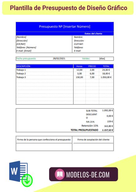 Plantilla De Presupuesto De Diseño Gráfico Word Y Excel