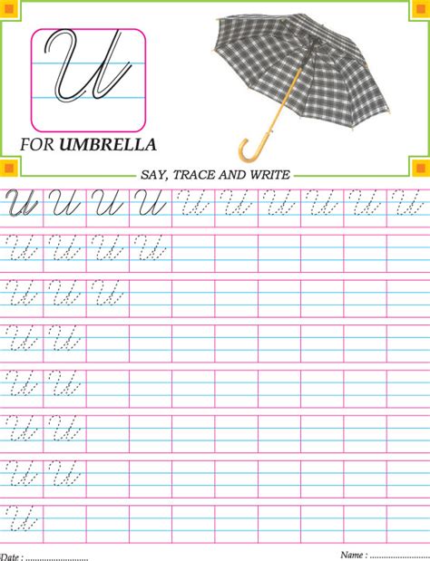 Maybe you would like to learn more about one of these? Cursive capital letter U practice worksheet | Download ...