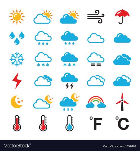 Weather Forecast Colorful Icons Set Royalty Free Vector