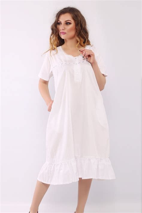 Vintage Short Sleeves Nightgown White Antika Cotton