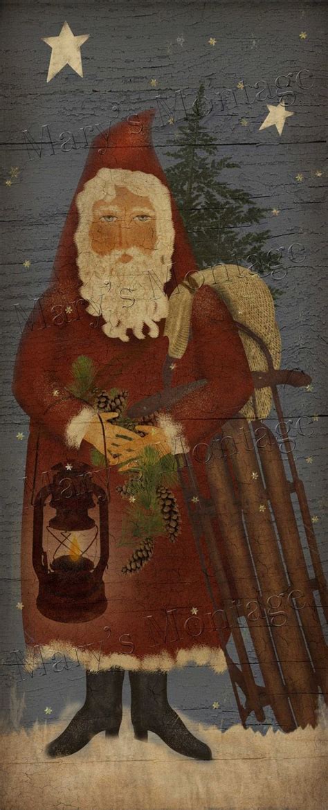 Prim Santa With Sled 8x20 Download And Print By Marysmontage Primitive