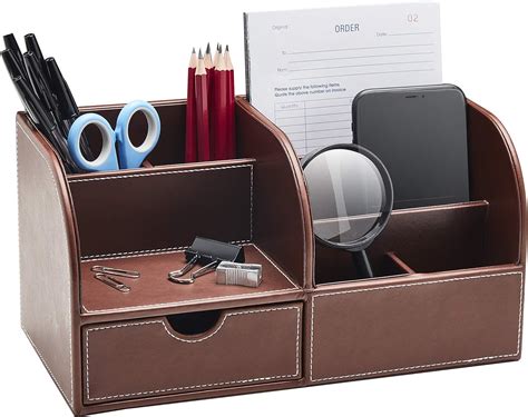 Gallaway Leather Desk Organizer Office Stationery Storage Box