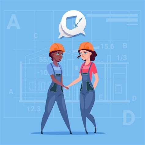 Premium Vector Two Mix Race Female Builders Shaking Hands