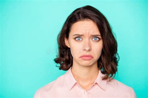 Close Up Portrait Of Worried Cute Adorable Stylish Charming Girl Stock