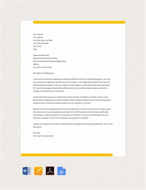 Instantly download letterhead templates, samples & examples in microsoft word (doc), adobe photoshop (psd), adobe indesign (indd & idml). Scholarship Application Letter For College Samples & Templates Download