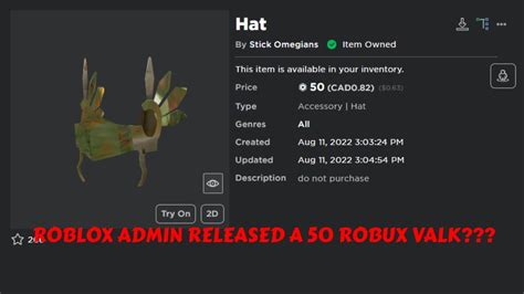 Roblox Released A Valk For 50 Robux Roblox It Has Now Been