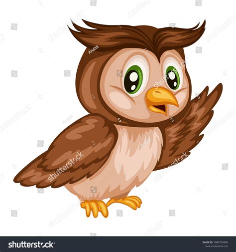 Vector Illustration Of A Happy Owl Cute Cartoon Owl Isolated On A