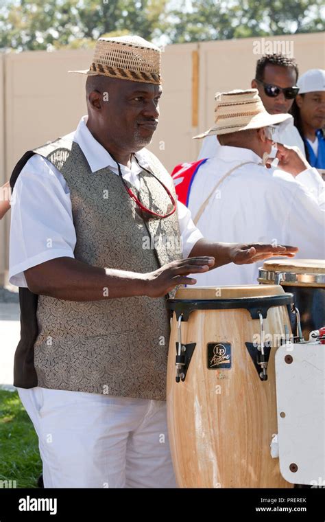 Afro Panamanian Man Playing Conga Drums Tumbadora During Cultural