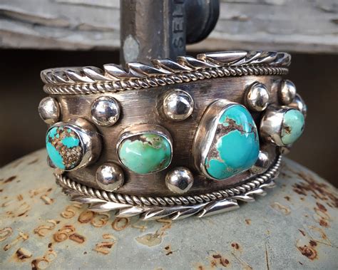 G Navajo Five Stone Turquoise Cuff Bracelet For Men Women Navajo