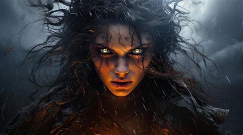 Premium Ai Image A Woman With Black Hair And Yellow Eyes