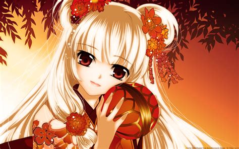 Wallpaper Anime Girl Blonde Bowl Sunset 2560x1600