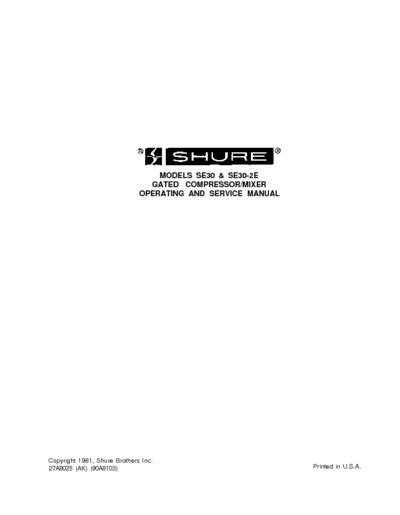Shure Se30 Service Manual Repair Schematics