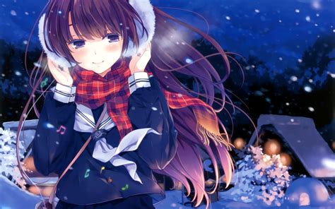 Download Wallpaper For X Resolution Cold Winter Nights Girl Snow Anime Hd Anime