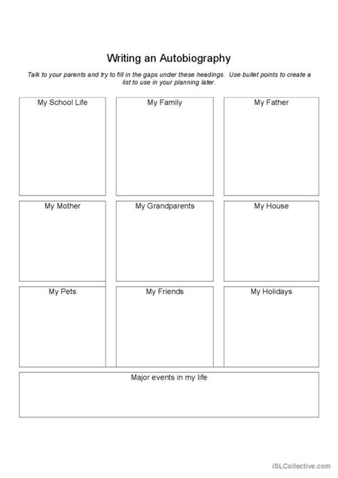 Writing An Autobiography English Esl Worksheets Pdf And Doc