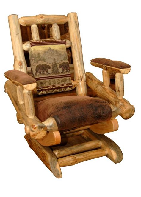Rustic pine log furniture hickory log rocking and gliding chairs. Rustic Pine Log Rocking Chair on Platform - Upholstered ...