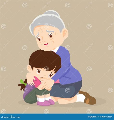 Grandmother Hugs Comfort Girl Grieving Stock Vector Illustration Of