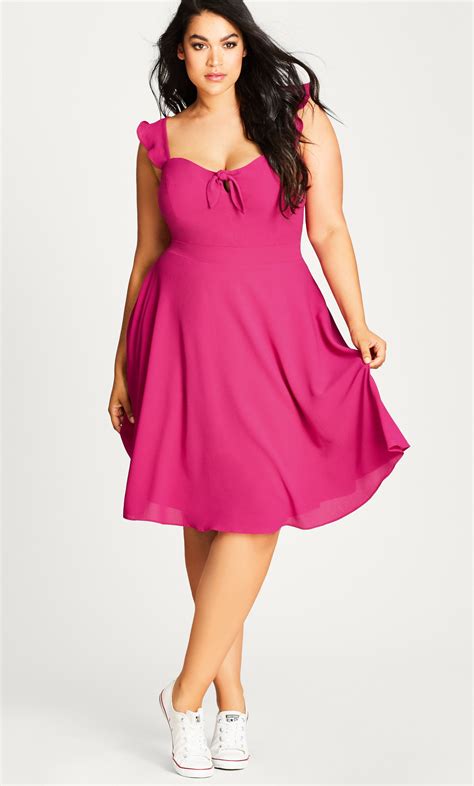 Plus Size Dress Pink Ruffle Dress Fuschia Dress Trendy Plus Size