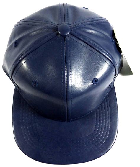 Plain Faux Leather Snapback Hats Wholesale Navy Blue