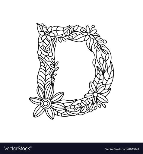 Letter d coloring book for adults Royalty Free Vector Image