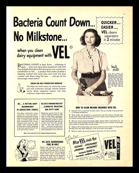 1947 Vel Dishwashing Soap Vintage PRINT AD Dairy Equipment Clean Merle