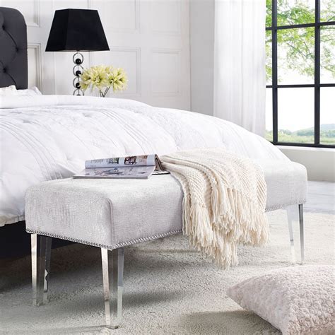 Get the best deals and free shipping! Stella Silver Croc Velvet Acrylic Bench | Furniture ...