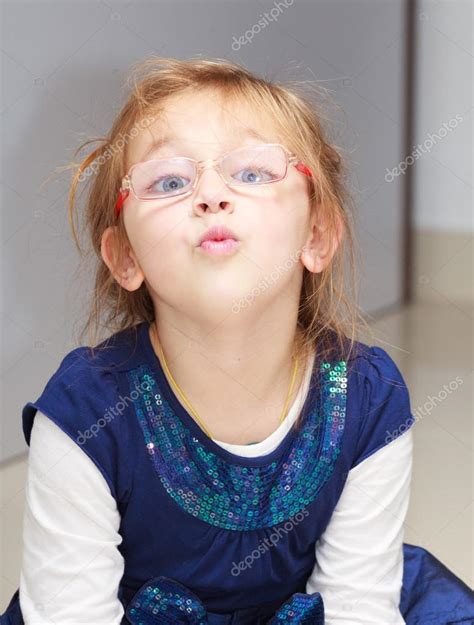 Portrait Little Girl Child Making Funny Face Doing Fun Stock Photo By