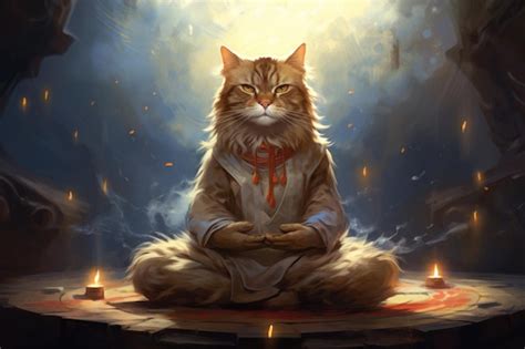 Premium Photo Buddhist Cat Meditates In Cozy Quiet Place Zen Master