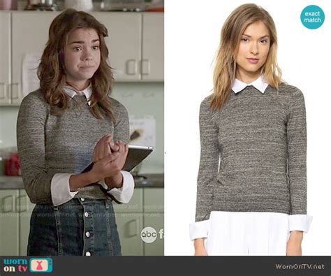 Wornontv Callies Grey Collared Sweater And Denim Button Front Skirt On The Fosters Maia