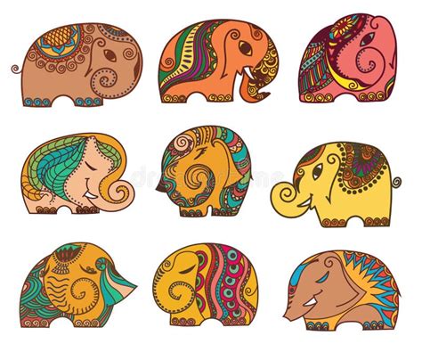 Elefantes Indios Fijados Ilustración Del Vector Ilustración De Modelo