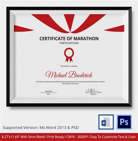 5 Marathon Certificates Psd And Word Designs Design With Regard To