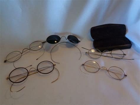 5 antique vintage wire rimmed eyeglasses with 1 case … gem