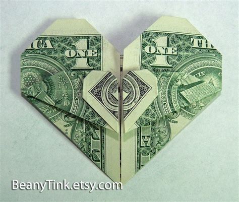 Money Origami Folded Dollar Bill Heart Easy Origami Crafts Dollar