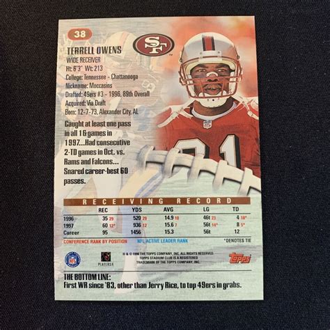 Topps Stadium Club Terrell Owens San Francisco Ers Ebay