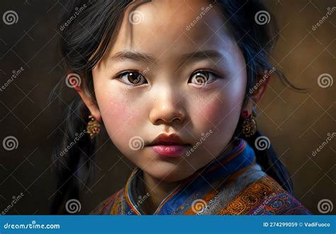Asian Young Girl A Portrait Of A Beautiful Girl Stock Illustration