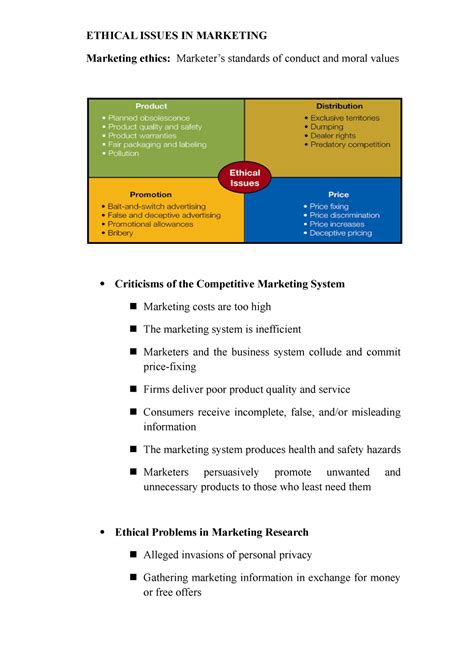 Ethical Issues In Marketing Ethical Issues In Marketing Marketing