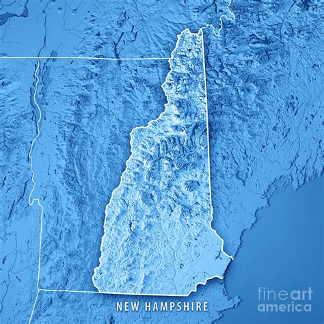 New Hampshire State Usa 3d Render Topographic Map Blue Border Digital