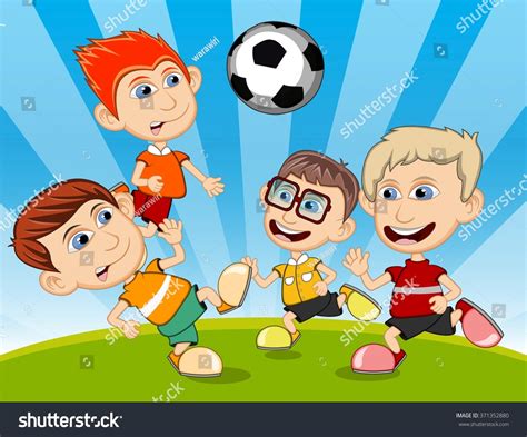 Children Playing Soccer Park Cartoon Vector Stock Vektorgrafik
