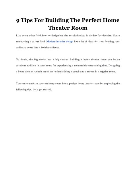 Ppt 9 Tips For Building The Perfect Home Theater Room Powerpoint