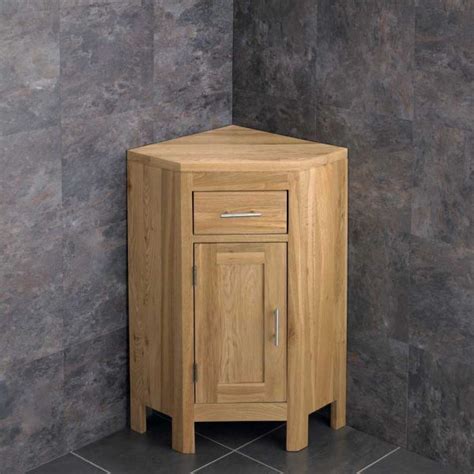 Small Oak Corner Bathroom Storage Cabinet 570mm Wide Alta Solid Oak