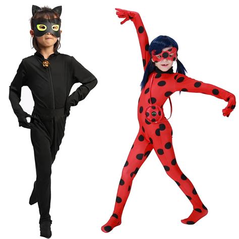 2018 Girls Lady Bug Costume Miraculous Ladybug Jumpsuite Adrien Agreste Black Cat Noir Cat Suit