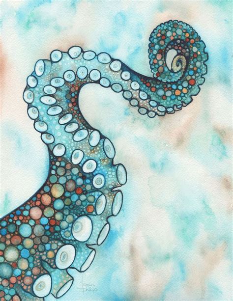 Tamara Phillips Watercolor Rust Octo Arm Octopus Painting