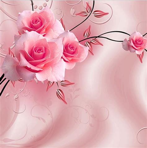 3d Pink Roses Floral Theme Custom Photo Wallpaper Mural