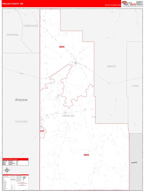 Hidalgo County Nm Zip Code Wall Map Red Line Style By Marketmaps