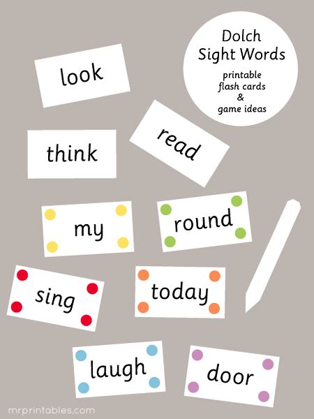 Dolch Sight Words Flash Cards Mr Printables