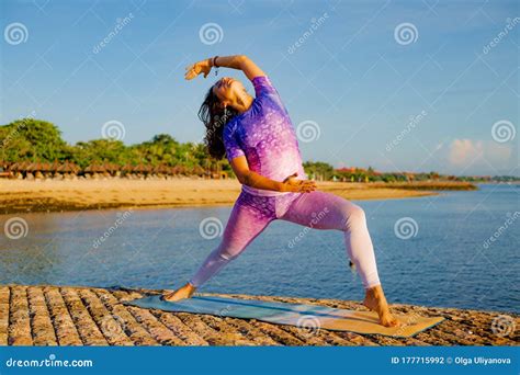Sunrise Yoga Practice Young Woman Practicing Variation Of