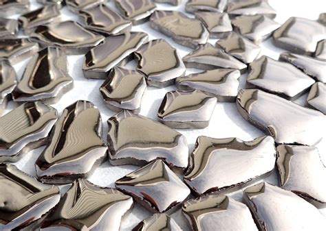 Shiny Silver Mosaic Ceramic Tiles Random Jigsaw Puzzle Shapes