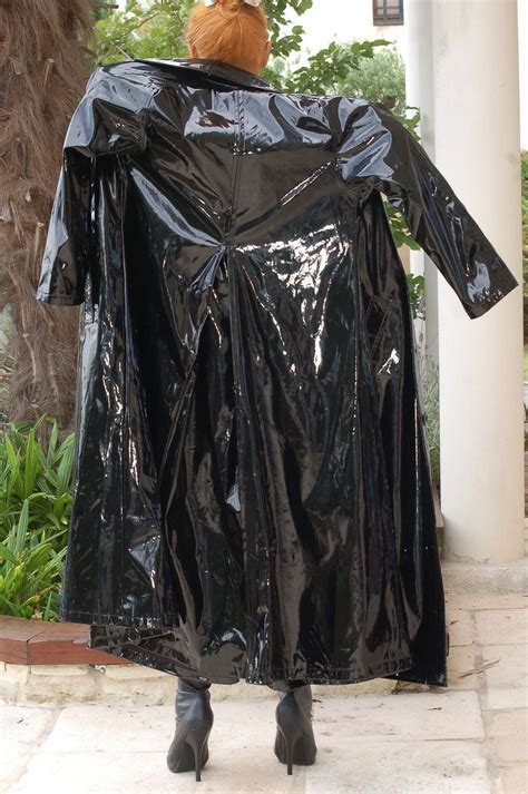 Long Shiny Black Pvc Coat Kleding Regenjas