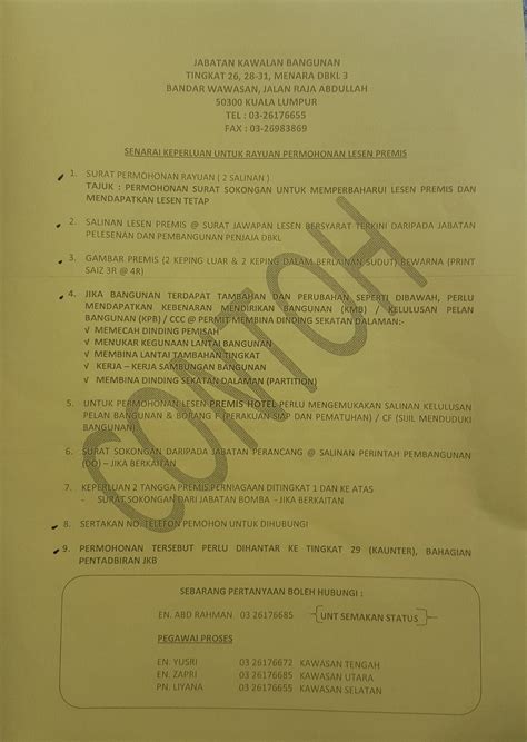 The owners whom going to start an own business of the premises are required to apply for a surat sokongan perlesenan under the fire services act, 1988 which certifies that the premises complies with the life safety, fire prevention, fire protection and firefighting. Borang Permohonan Lesen Perniagaan Bomba