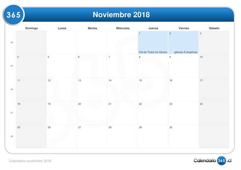 Calendario Noviembre 2018