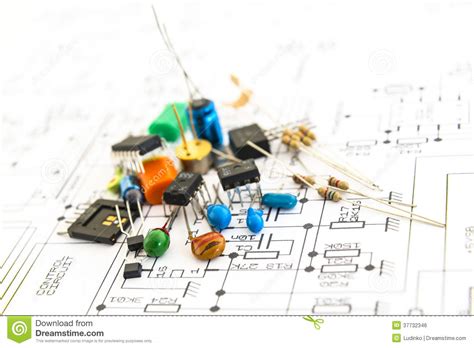 Be sure to review the entire circuit diagram shape library to make sure it contains the elements you need. Electronic Components On A Schematic Diagram Background. Stock Photo - Image of scheme ...